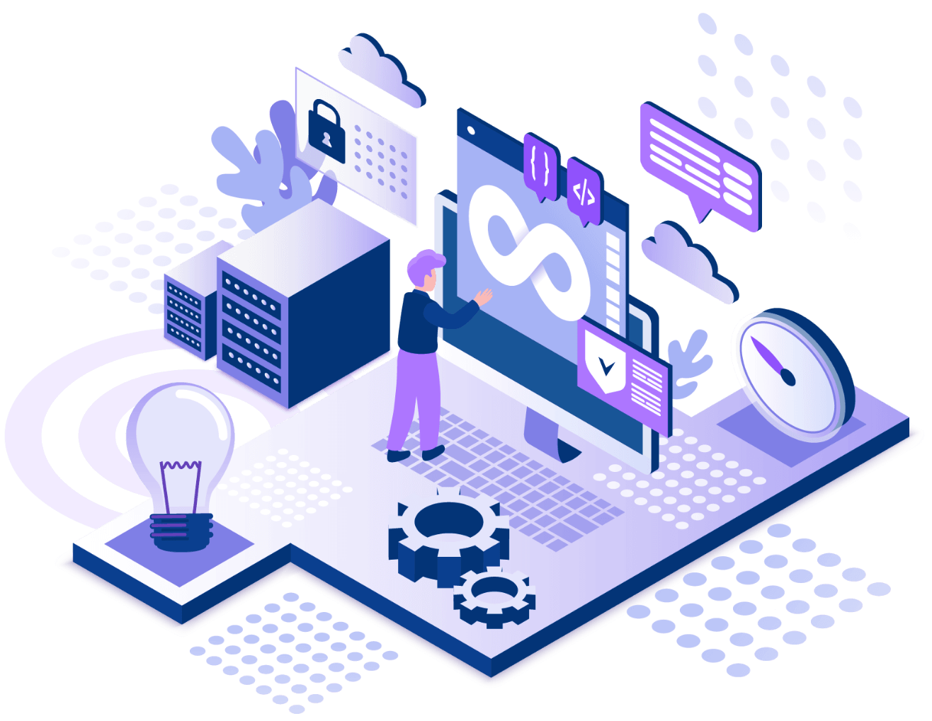 男性がAIから画面でコード管理の指示を受けているイラスト